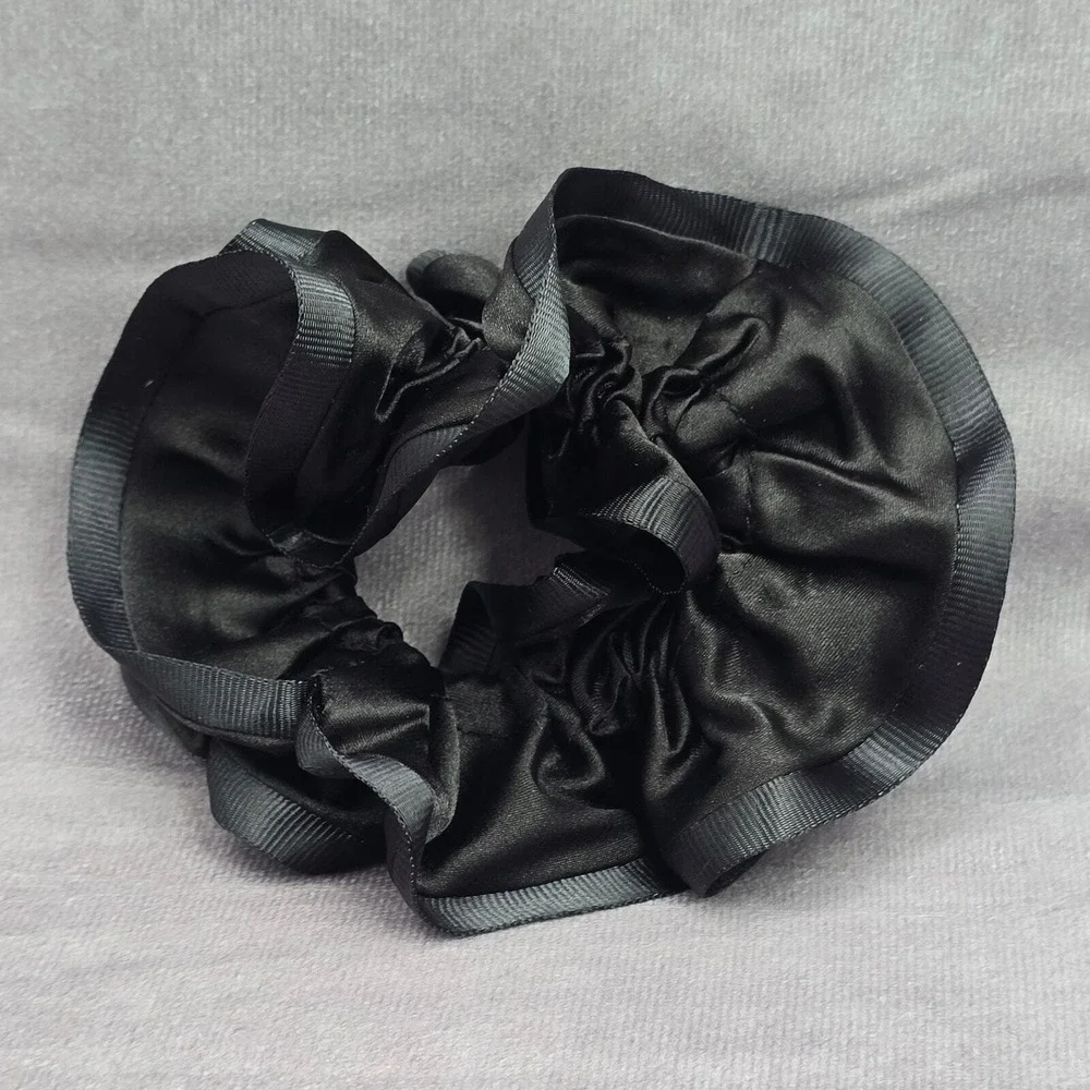 Black Ruffles‎ Silk Hair Tie Accessories Scrunchie Handmade SB24